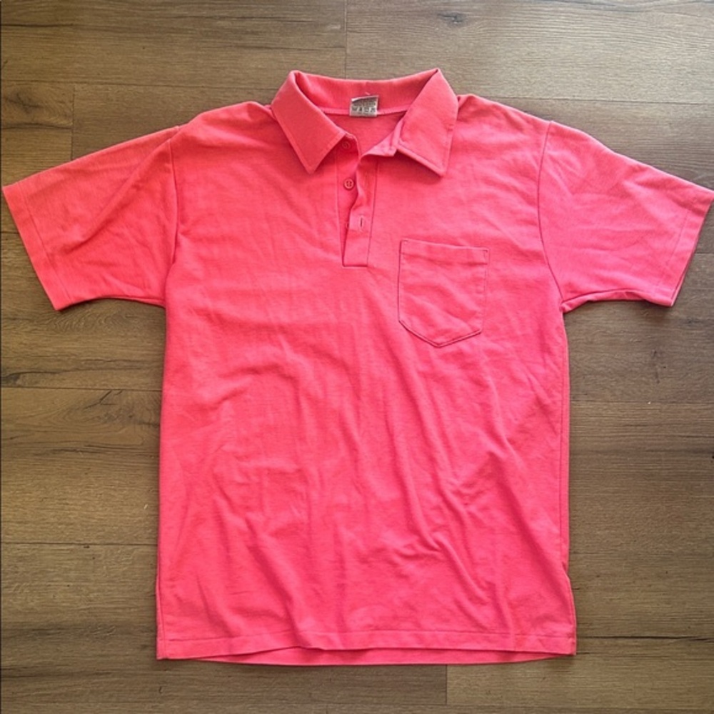 Campus Sport Vintage Men's Short Sleeve Pocket Polo - Coral Pink ! Large
